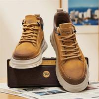 鳄鱼恤 高帮鞋男2025春秋高级感休闲鞋舒适厚底防水男鞋