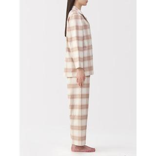  MUJI/無印良品 无侧缝 女士法兰绒睡衣套装 粉红色格纹5A XL