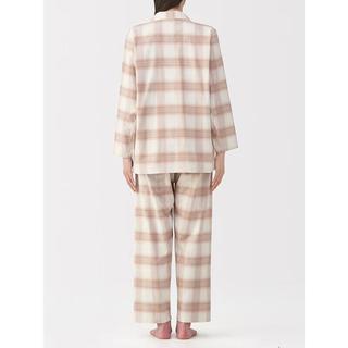 MUJI/無印良品 无侧缝 女士法兰绒睡衣套装 粉红色格纹5A XL