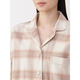  MUJI/無印良品 无侧缝 女士法兰绒睡衣套装 粉红色格纹5A XL