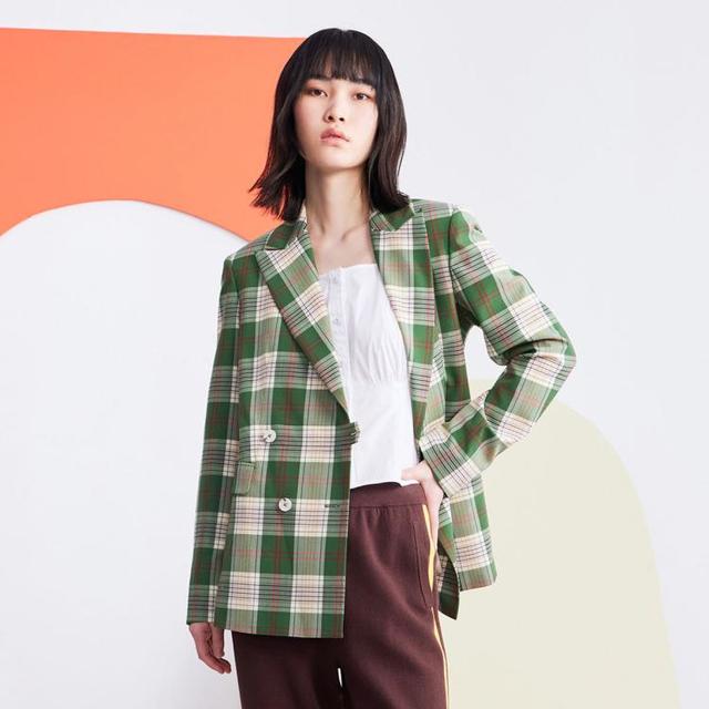 今日必买：宝姿 【清新格纹西装】女士收腰长袖简约西服外套