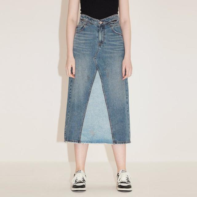 限尺码：MISS SIXTY 女士牛仔长裙 秋款撞色拼接街头设计感镂空蝴蝶腰半身裙