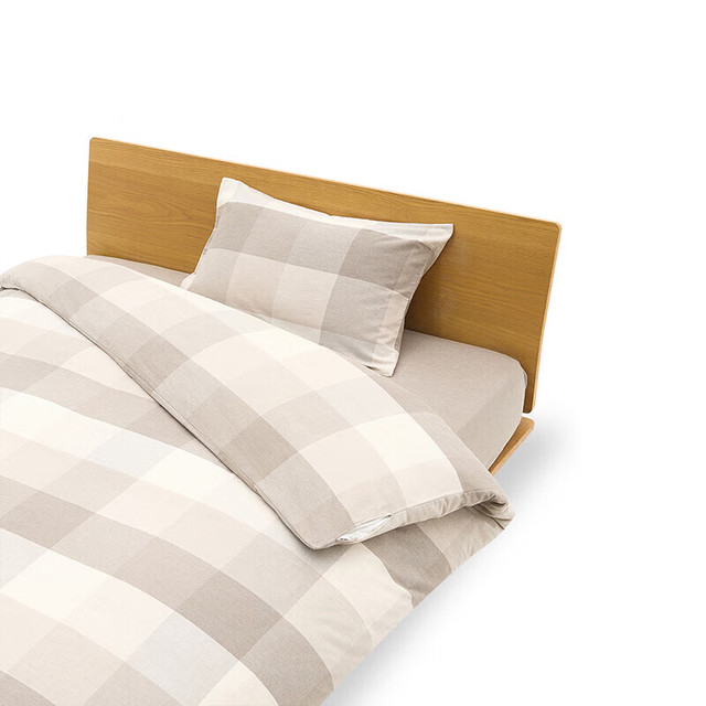 無印良品 MUJI 棉法兰绒 枕套 米色格纹48×74cm枕芯用