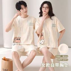 勋阳宇乐 带胸垫情侣睡衣女士纯棉男夏季短袖可外穿