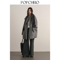POPCHRIO/欧可芮 驼绒羊毛混纺 女士呢子大衣 云雾灰短款 M
