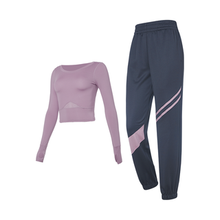 跑步套装女夏季专业高端瑜伽衣服健身房春秋款晨跑速干时尚运动服 浅紫两件套TC12422 S码