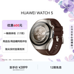 华为 WATCH 5 智能手表 46mm eSIM版 木星棕钛合金表壳 木星棕复合素皮表带 (北斗、GPS)