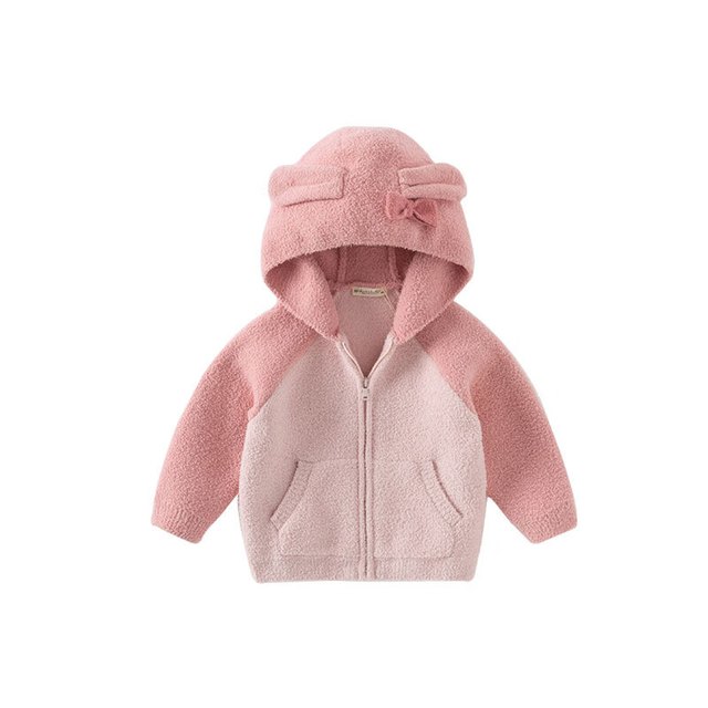 戴维贝拉 儿童毛衣外套男童上衣半边绒女宝宝连帽衫冬季小童衣服外衣 小兔子 130cm（身高120-130cm）