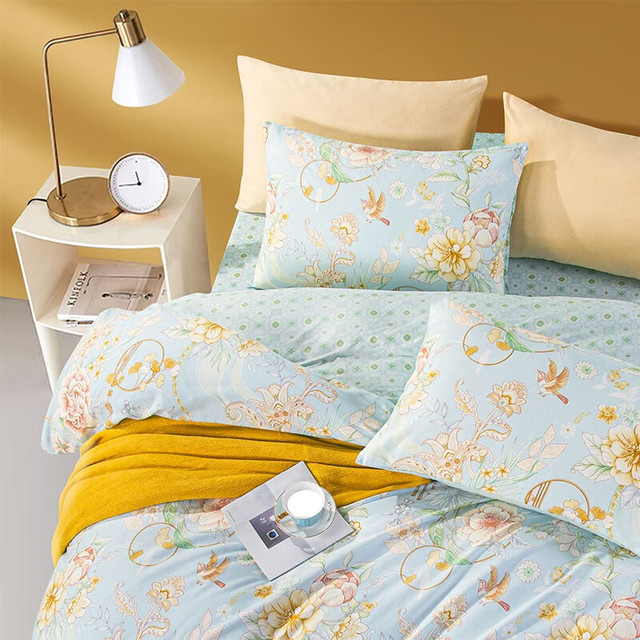 富安娜 床上四件套 100%纯棉，全棉四件套，双人加大印花套件