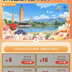 京东云南彩云消费券 领取50-5/100-15/200-30/300-50元消费券