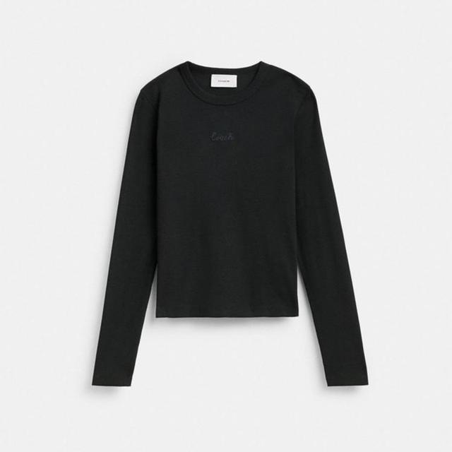 COACH 刺绣罗纹长袖休闲T恤