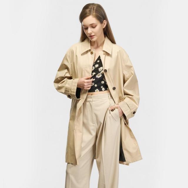 COACH 女款HERITAGE单排扣长袖中长大衣