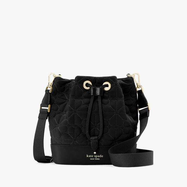 Kate Spade 【38女神节礼物】SPADE迷你四叶花绗缝织物单肩斜挎包水桶包