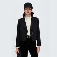 朗姿 气质羊毛西装领短外套时尚高级感百搭别致通勤