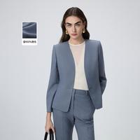 朗姿 纯羊毛无领西装气质职业通勤西服外套高级感春季女