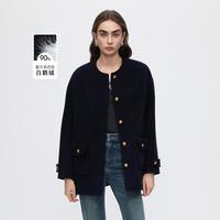 朗姿 【鹅绒羊毛呢羽绒服】霍尔多巴吉白鹅绒服圆领毛呢女外套