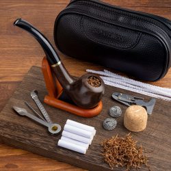Joyoldelf 手工乌木烟斗套装 皮质收纳袋 防风加深烟斗 9mm过滤嘴 烟斗架 3合1刮刀 清洁工具 30件套吸烟配件