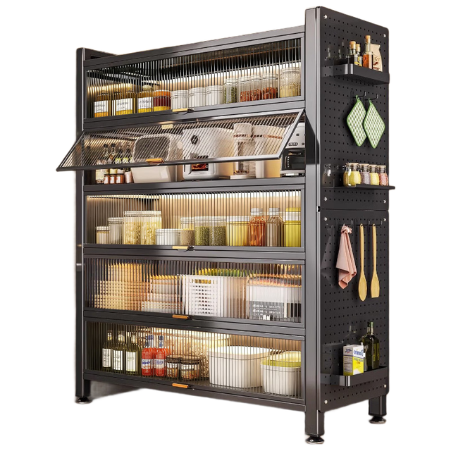 移动端、京东百亿补贴：厨事优 多功能 厨房收纳置物架 两门三层-高80cm 长60*42cm