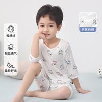 纤丝鸟 夏季轻薄透气五分袖睡衣套装男童满印小狗睡衣套装