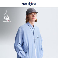 nautica white sail gorpcore 中性户外休闲全棉条纹长袖衬衫 深蓝42T L