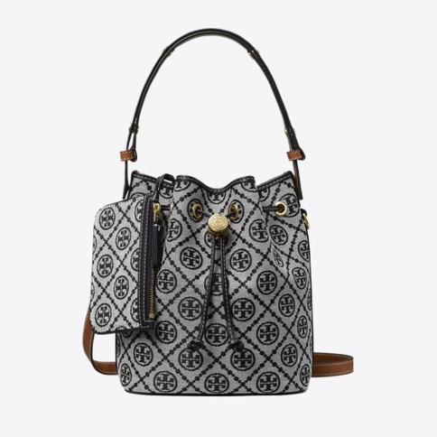 TORY BURCH T MONOGRAM 提花斜挎水桶包女包TB 166414 Tory 女神节礼物