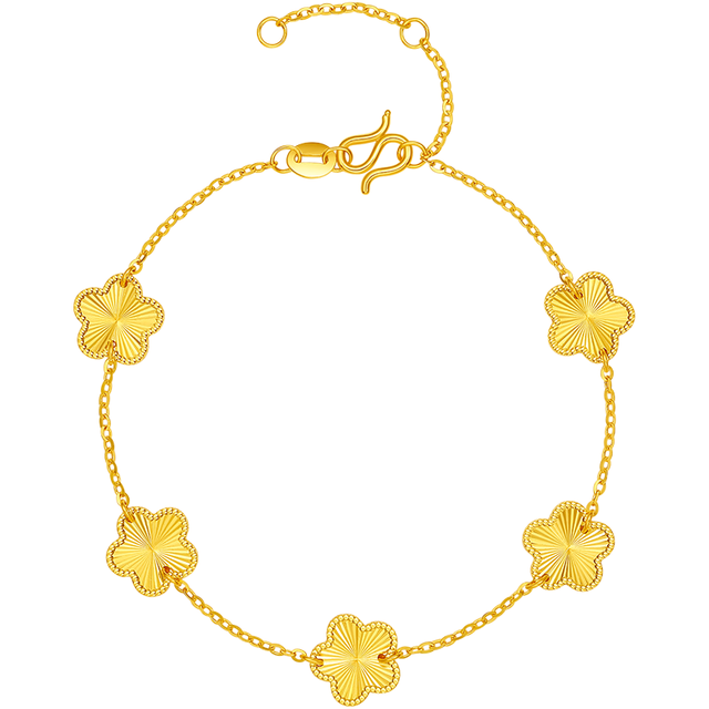 周六福 车花无极金花朵 女士黄金手链