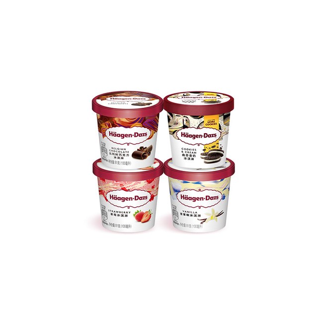 哈根达斯 冰淇淋组合装 4口味 324g（草莓冰淇淋+香草冰淇淋+比利时巧克力冰淇淋+曲奇香奶冰淇淋