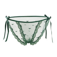PEANOJEAN 夏季系带丁字裤性感蕾丝花边透明女透气网纱纯棉裆中腰内裤K259 咖啡色 M