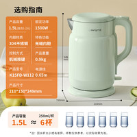 九阳 热水壶烧水壶电水壶 双层壶体 304不锈钢 1.5L家用0胶水电水壶 K15FD-W112