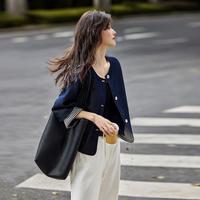 苏醒的乐园 26春季文艺风单排扣气质宽松复古长袖上衣拼接梭织外套