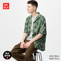 优衣库 男装女装莫代尔棉混纺印花开领衬衫短袖古巴领度假风474522