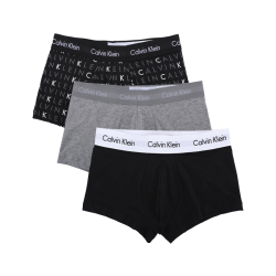 CK Calvin Klein 男士平角内裤 U2664G/U2664D  潮奢腰边字母提花徽标 透气弹性 黑+灰+字母白边/3条装 S