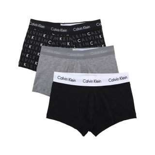 Calvin Klein 男士平角内裤 U2664G/U2664D  潮奢腰边字母提花徽标 透气弹性 黑+灰+字母白边/3条装 M