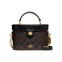 COACH Kay 20 小号 经典老花满印徽标Logo 手提桶单肩包 斜挎包 深棕色