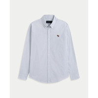 Abercrombie & Fitch 经典小麋鹿图案 男士长袖衬衫 蓝色白条纹 XS (170/84A)