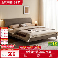 移动端、京东百亿补贴：全友 家居床双人床现代简约卧室板木床意式轻奢板式可置物床屏126802B C款高脚床1.8米单床