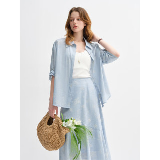 独束 时尚职场风 女士衬衫鱼尾裙套装 蓝色-上衣 M （尺码：1）