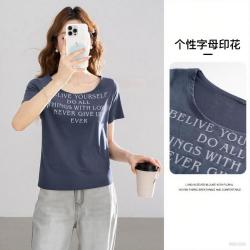 真维斯 时尚小个子减龄字母印花圆领短袖T恤女百搭百搭舒适休闲显瘦T恤