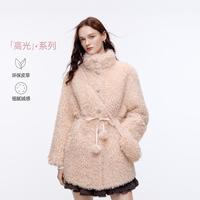 cocoon 可可尼中长款仿羊羔毛氛围感立领大衣轻奢冬新收腰环保皮草