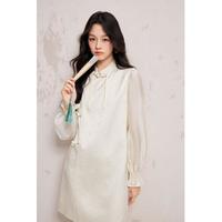  CHIU·SHUI/秋水伊人 缎面提花斜门襟 女士连衣裙