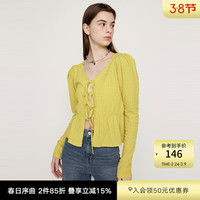 MOUSSY &sly新品田园淑女风泡泡袖系带针织开衫女030HSM80-2100 黄色050