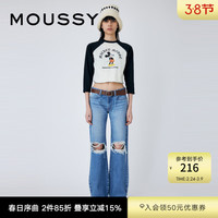 MOUSSY 冬季女装低腰破洞水洗休闲直筒牛仔裤 010GST11-0170