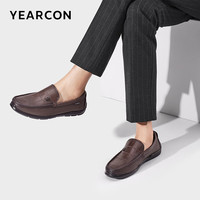 意尔康 官方男鞋春秋季乐福鞋真皮商务休闲皮鞋一脚蹬羊皮软底单鞋 棕色 43