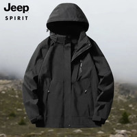 JEEP SPIRIT 户外三防防风防水休闲保暖外套 男款黑色 XL