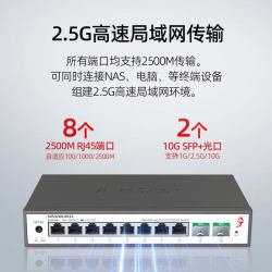 兮克 10口2.5G管理型交换机SKS3200-8E2X光电混合8个2.5G电口2个10G万兆光口集线器端口聚合vlan接猫棒