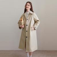 乐町 韩系翻领风衣 女士中长款撞色纽扣大衣外套