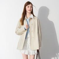 乐町 女士短款通勤风衣 2025春季燕麦灰