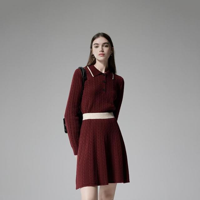 欧时力 女士学院风羊毛毛织半裙两件套