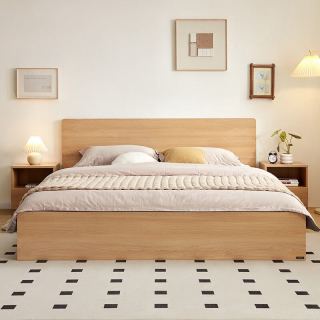 全友 家居 北欧风格 原木现代落地床+床头柜 1.2x2米 包安装/上门