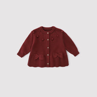 巴厘小猪 女童开衫毛线衣春秋儿童外套甜美可爱小女孩上衣纯棉女宝宝针织衫 鲜早红 80